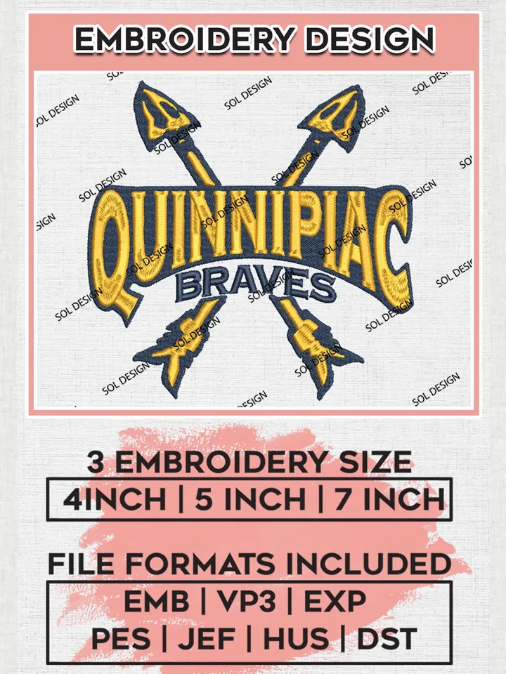 NCAA Quinnipiac Braves Football Team Logo Embroidery Design Files, NCAA Quinnipiac Bobcats Machine Embroidery, NCAA Teams, Game Day, 3 sizes, NCAA Machine embroidery designs, Digital Download