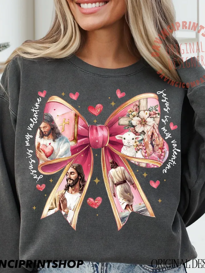 Jesus is my Valentine PNG, Christian Valentine Png, Valentine Coquette Bow Png, Bible Verse Png, Love Like Jesus Png, Cross, Faith, Jesus