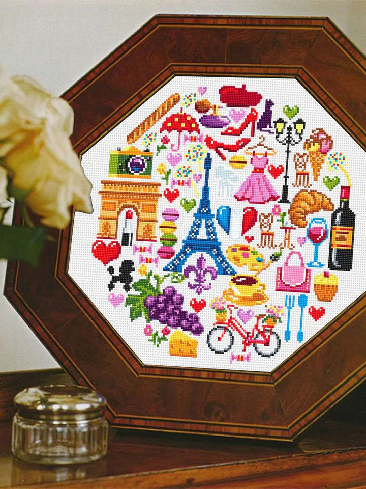 France cross stitch pattern download PDF French sampler PDF Paris cross stitch chart Travel beginner stitch Paris pattern round sampler #E6