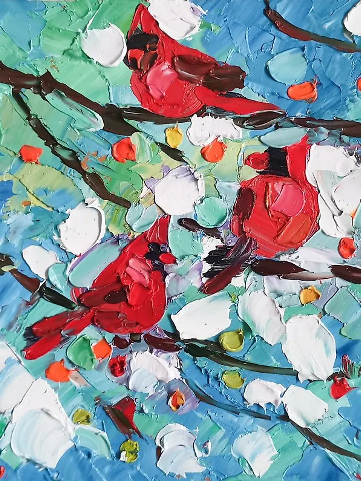 Cardinal Painting Original Art Bird Painting Oil Painting Small Painting by Vera
