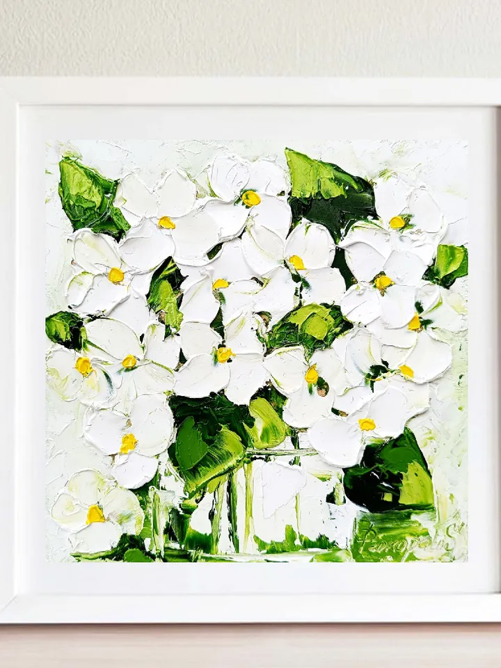 Daisy Painting Flower Original Art Impasto Oil Painting 6 by 6 Daisies Floral Small Painting by ArtProkopaloSv