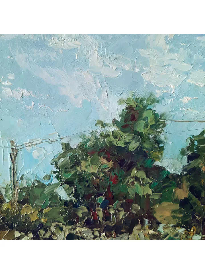 Sunlit Houses painting 8x12” ORIGINAL ART Impressionist Village landscape hand painted by artist Marina Chuchko