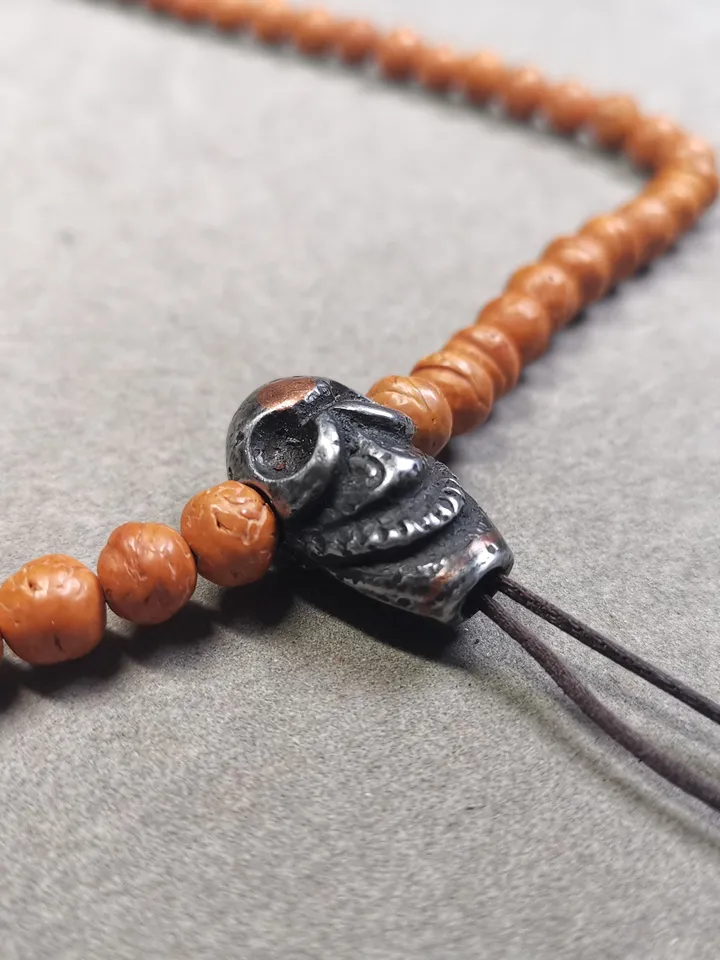 Gandhanra Tibetan Cold Iron Guru Bead,Big Skull Shape T-drilled 3-Hole Prayer Bead,Mala Bead,Connector Bead for Buddhist Bead Accessories