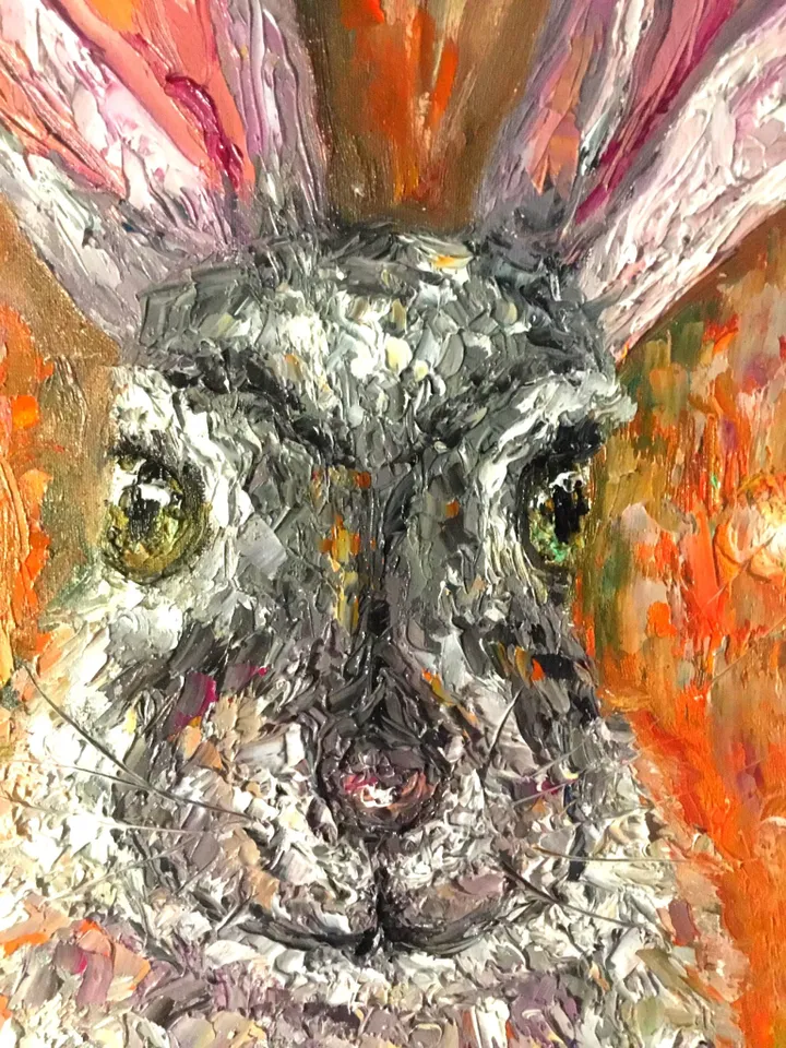 Hare painting,3 d canvas art,original oil painting,home decoration,kids room wall art,no frame needed.