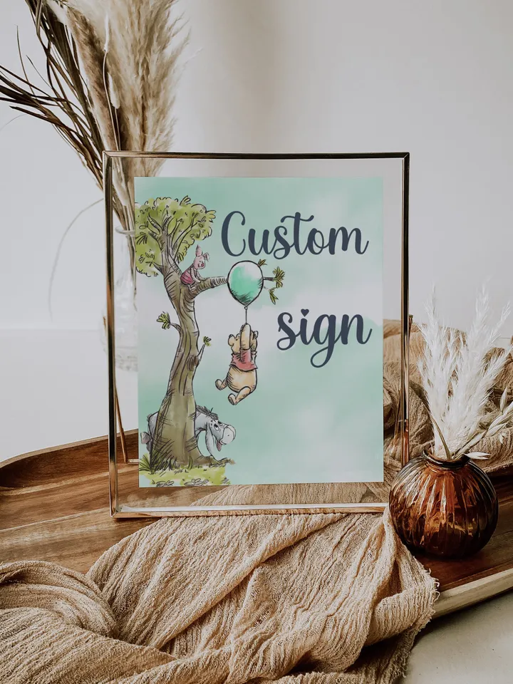 Editable Custom sign Hundred Acre Wood First Birthday party sign; Winnie the Pooh Party; Classic Pooh Party Birthday Download; wp5