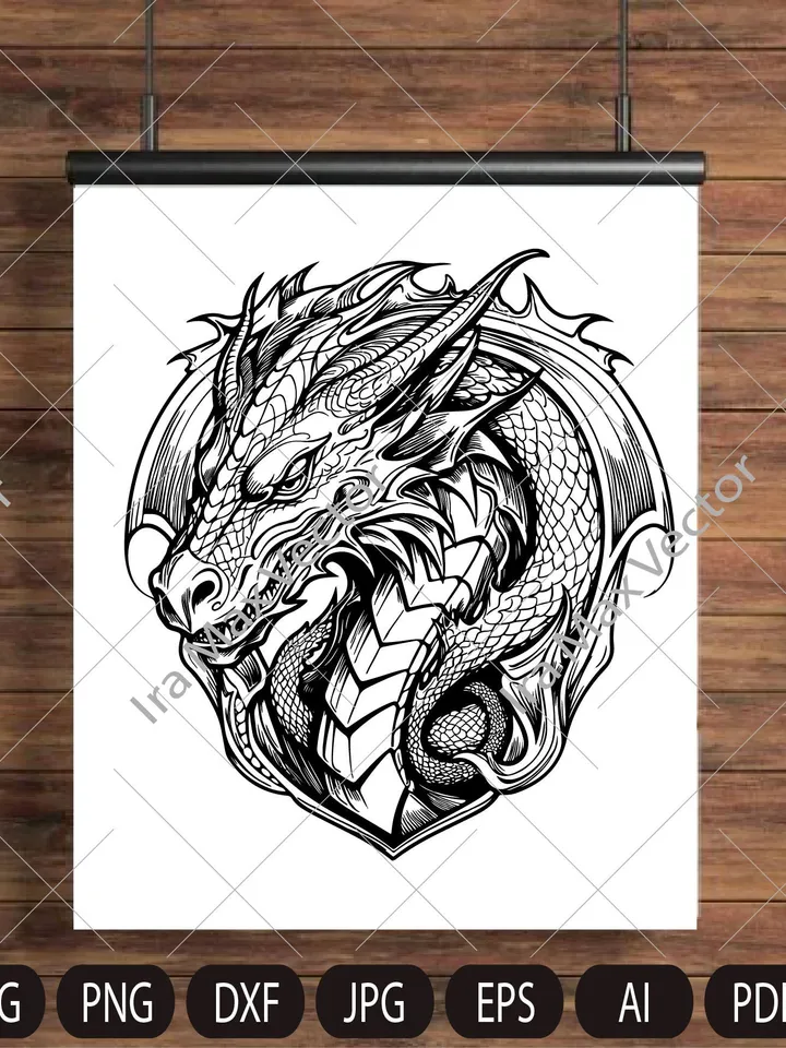 Dragon SVG, Tribal Dragon SVG,Dragon face , Dragon Tattoo svg, Dragon Silhouette, Dragon Vector, Dragon Clipart, Cut File Cricut, Silhouette