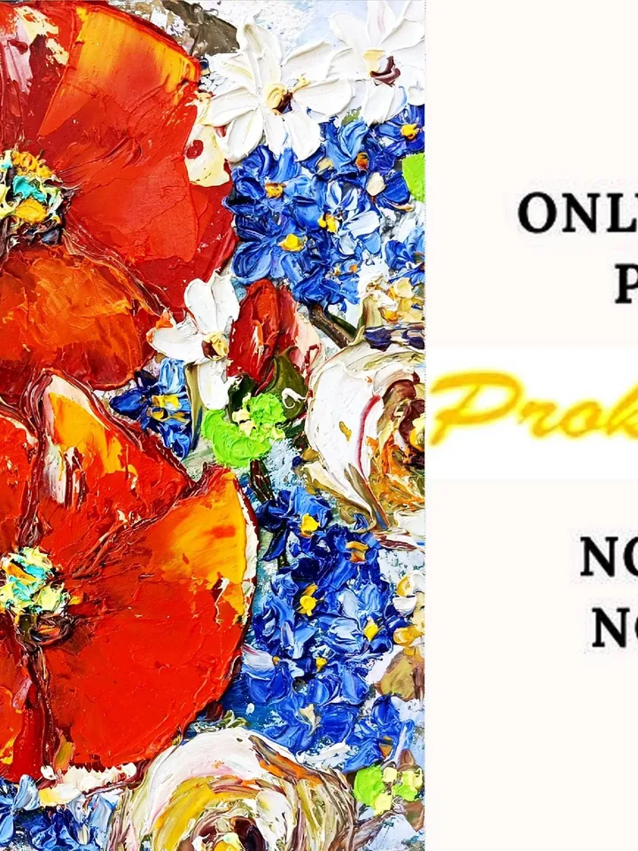 Poppy Painting Daisy Original Art Impasto Oil Painting Small Artwork Forget-me-nots Flower 10 by 10 inches by ArtProkopaloSv