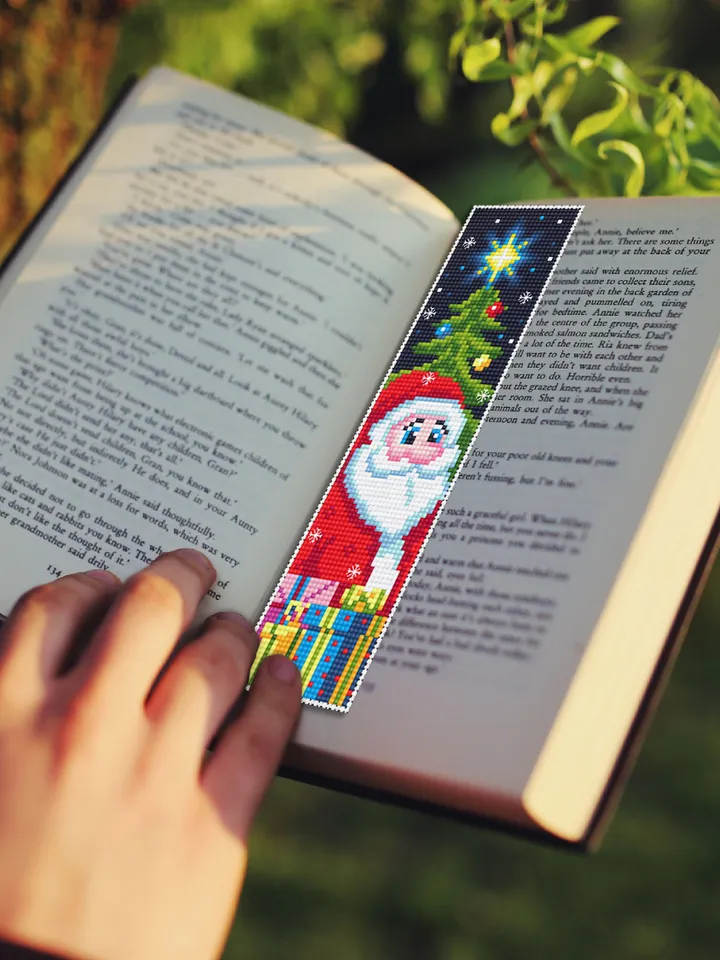 Christmas bookmark cross stitch pattern download PDF Handmade bookmark Santa Claus xstitch chart Winter holiday cross stitch New Year #B54