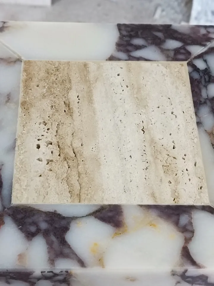 Calacatta Viola Marble and Travertine double color side table, end table, italian marble 100% handmade, cube marble, calacatta plinth