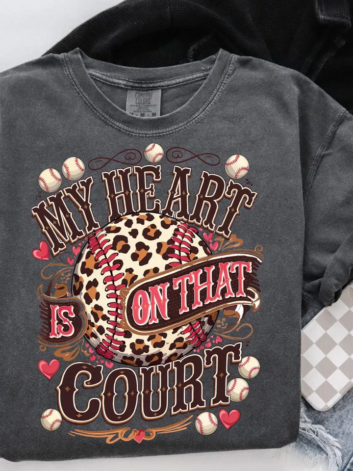 My heart is on that Court Baseball PNG Game Day Tshirt Design Leopard Heart Baseball Mom Mama Sublimation Design Digital Download File