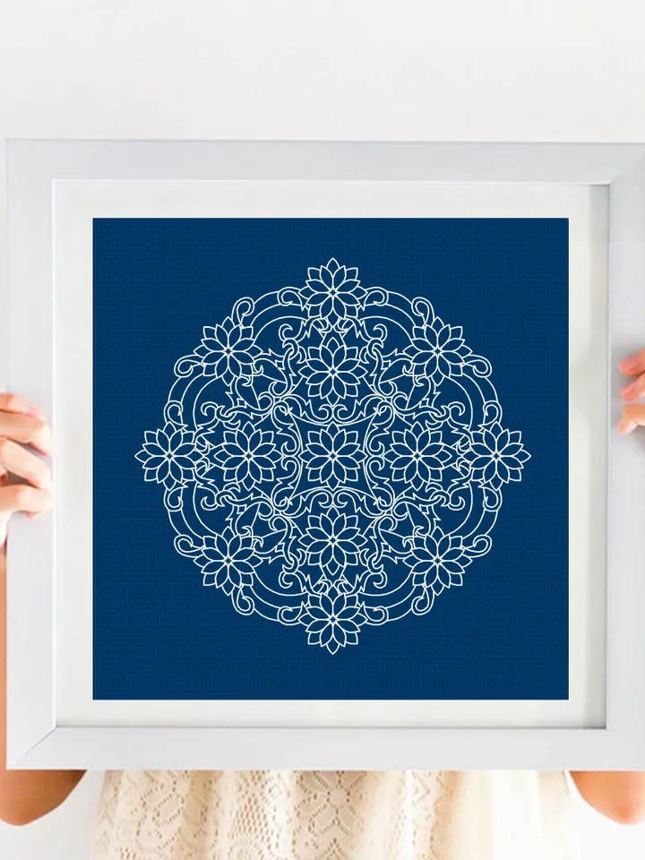 Floral mandala blackwork pattern PDF download Mandala ornament Backstitch chart, Simple mandala for hand embroidery PDF, Mandala art #W46