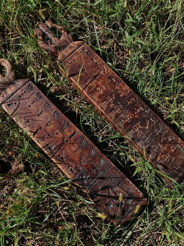 Gandhanra Antique Tibetan Buddhist Zanpar Wooden Mold Stick,Dharma Ritual Plate,Intricately Carved Esoteric Ritual Objects and protectors