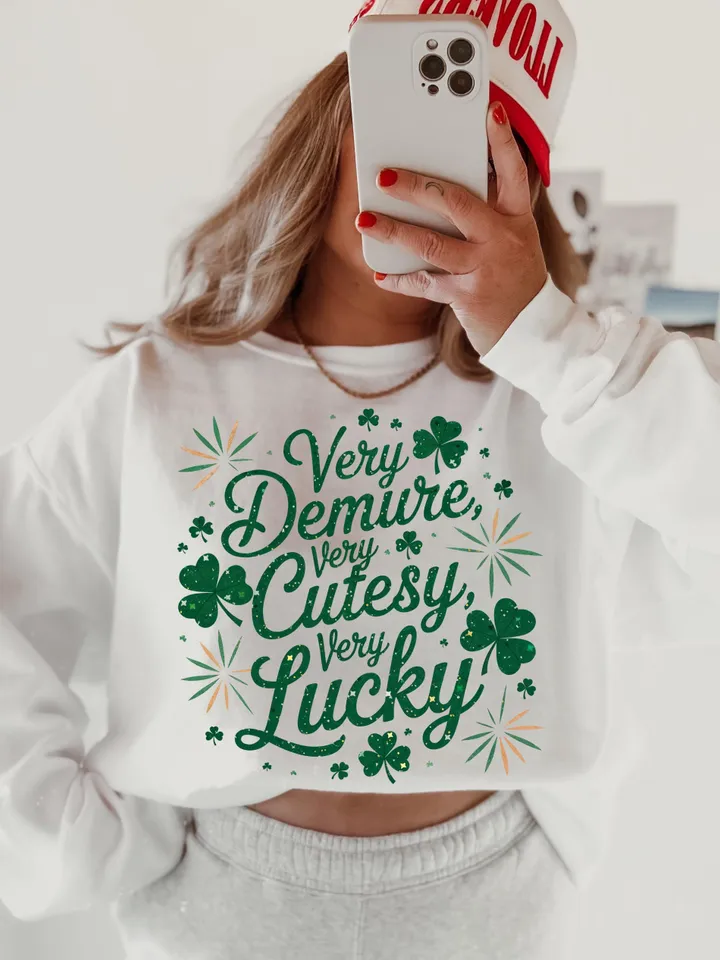 Very Demure Very Lucky Png, Glitter St Patrick's Day Coquette PNG, St Patty's Day Very Cutesy png, Lucky Shamrock PNG, Irish Png