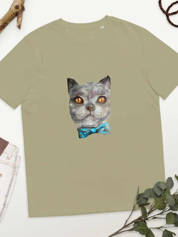 Cat in a bow tie Unisex organic cotton t-shirt made with my original soft pastel painting,funny animals t shirt gifts.