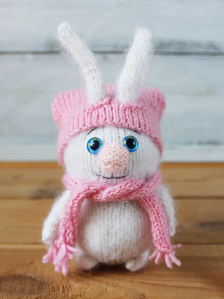 White knitted bunny toy, Stuffed animal rabbit toy, Plushie amigurumi doll, Bunny figurine knitted toy, Amigurumi bunny