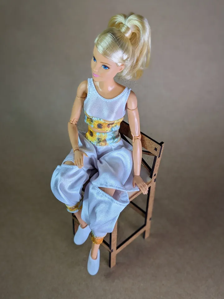 Handmade white & yellow floral print sports set for 1/6 scale fashion female dolls