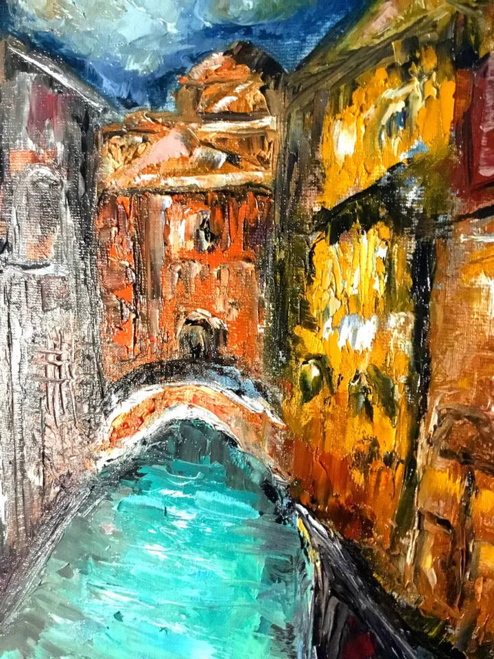 Venice painting,Italy painting,original oil painting on canvas board,Venice canals,gondola wall art.