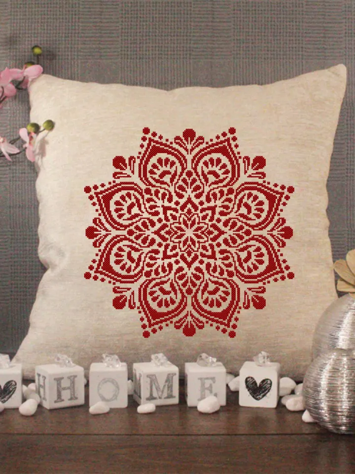 Easy mandala cross stitch pattern download PDF, Floral ornament cross stitch, Monochrome cross stitch chart, Mandala hand embroidery #M113