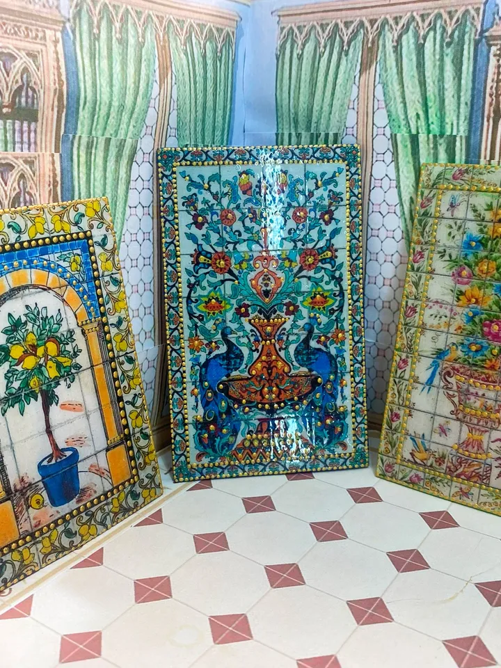 Panel for a dollhouse. 1:12. Painting for a doll. Dollhouse accessories. Tiled panel.