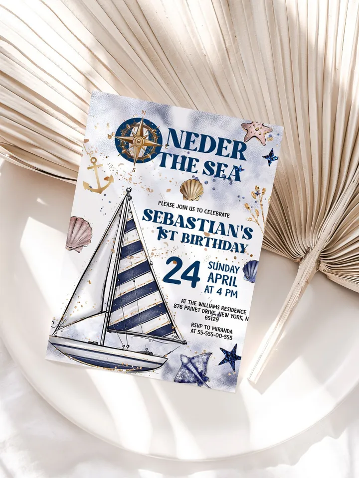 Editable ONEder the Sea First Birthday Invitation; Under the Sea Party; Ocean Party Birthday Template Instant Download;