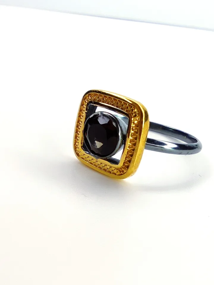 Designer ring with natural rauchtopaz