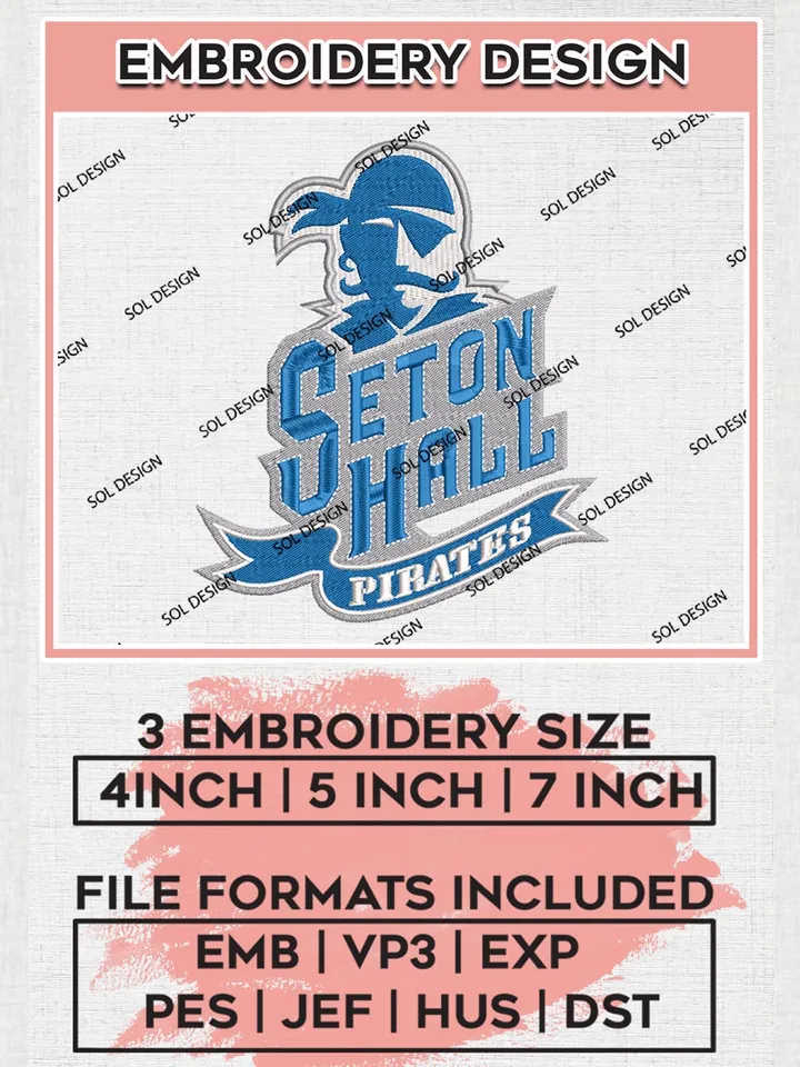 Seton Hall Pirates NCAA Team Logo Machine Embroidery Design, NCAA Seton Hall Pirates Embroidery Design Design files, NCAA Team Embroidery Designs, NCAA Machine Embroidery Designs, Digital Download