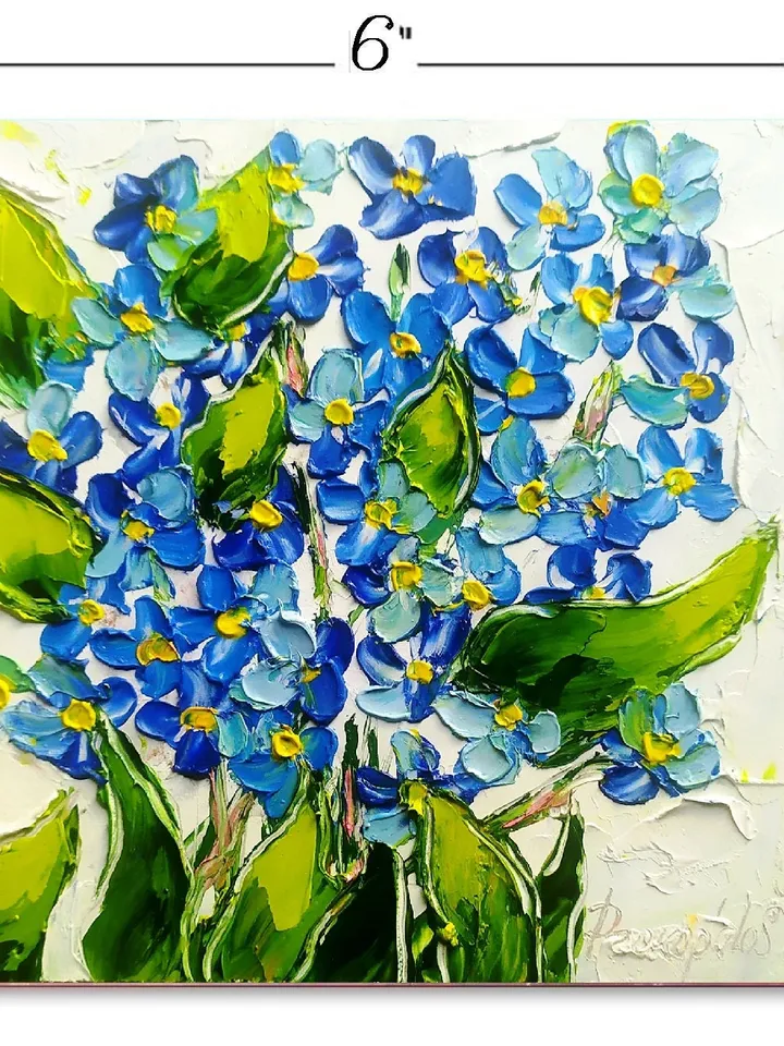 Forget-Me-Not Painting Floral Original Art 6x6 Impasto Oil Painting Small Art Flower Violet Painting by ArtProkopaloSv