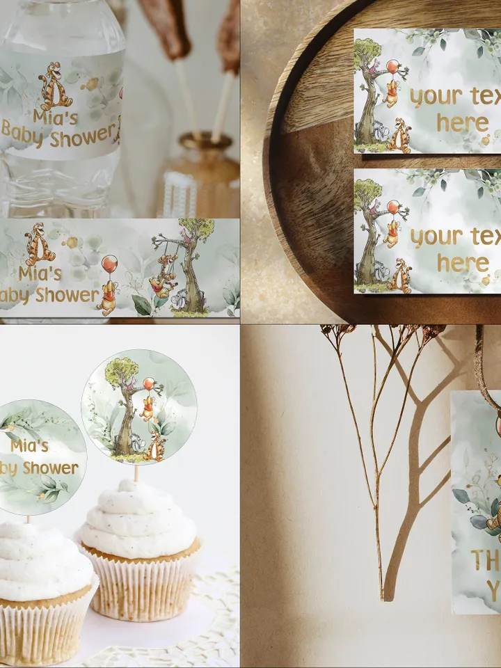 Winnie the Pooh Baby Shower Bundle; Large Winnie the Pooh Baby Shower Set; Honey Bear Baby Shower; We can Bearly Wait shower bundle; pg123