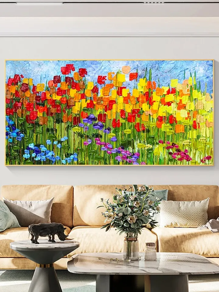 Original Painting On Canvas, Large Wall Art, Boho Wall Décor, Colorful Flower Oil Painting, Home Decor,Modern art,Abstract Art,Bedroom Decor