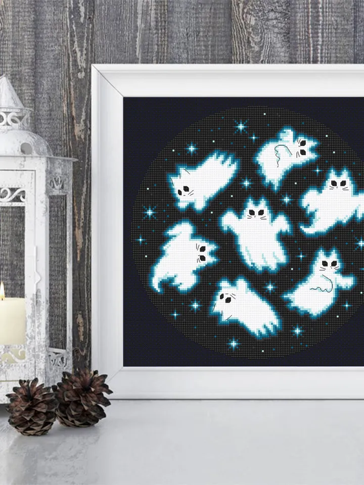 Ghost cat cross stitch pattern PDF download Funny cat ghost cross stitch chart, Halloween embroidery decor, Halloween Cat for cat lover #H66