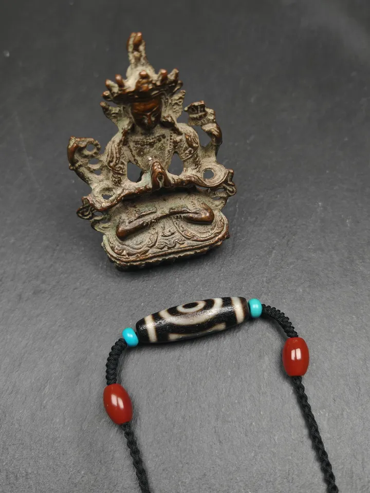 Gandhanra Antique Tibetan Dzi Bead Necklace,2 Eyes Heaven & Earth Dzi Amulet,36 x 11mm,40 Years Old