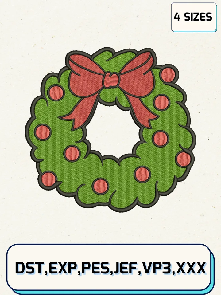 Christmas Wreath Embroidery Designs,Christmas Embroidery Designs,Machine Embroidery Files,4 Sizes