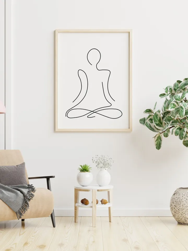 Yoga Wall Art, Yoga Art Print, Yoga Studio Decor, Yoga Wall Decor, Yoga Pose, Yoga Poster, Yoga Lotus Pose, Lotus Pose, Yoga Line Drawing