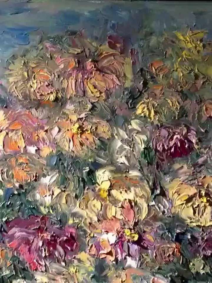 Chrysanthemums in a vase,original oil painting on canvas, abstract flowers painting, unique  handmade painting,home decoration wall hanging