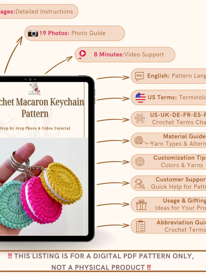 Crochet Macaron Keychain Pattern, Amigurumi Cookie Keyring PDF, DIY Cute Dessert Plush, Handmade Sweet Treat Charm, Instant Download