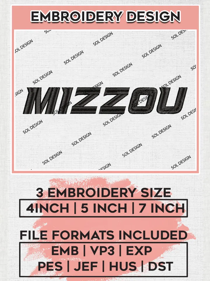 NCAA Mizzou Team Word Logo Embroidery Design Files, NCAA Missouri Tigers Machine Embroidery, NCAA Teams, 3 sizes, NCAA Machine embroidery designs, Digital Download