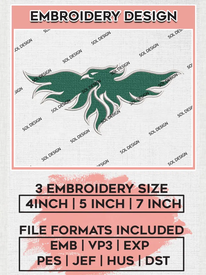 Green Bay Phoenix College Football Team Mascot Logo Embroidery Design Files, NCAA Green Bay Phoenix Machine Embroidery, NCAA Teams, Game Day, 3 sizes, NCAA Machine embroidery designs, Digital Download