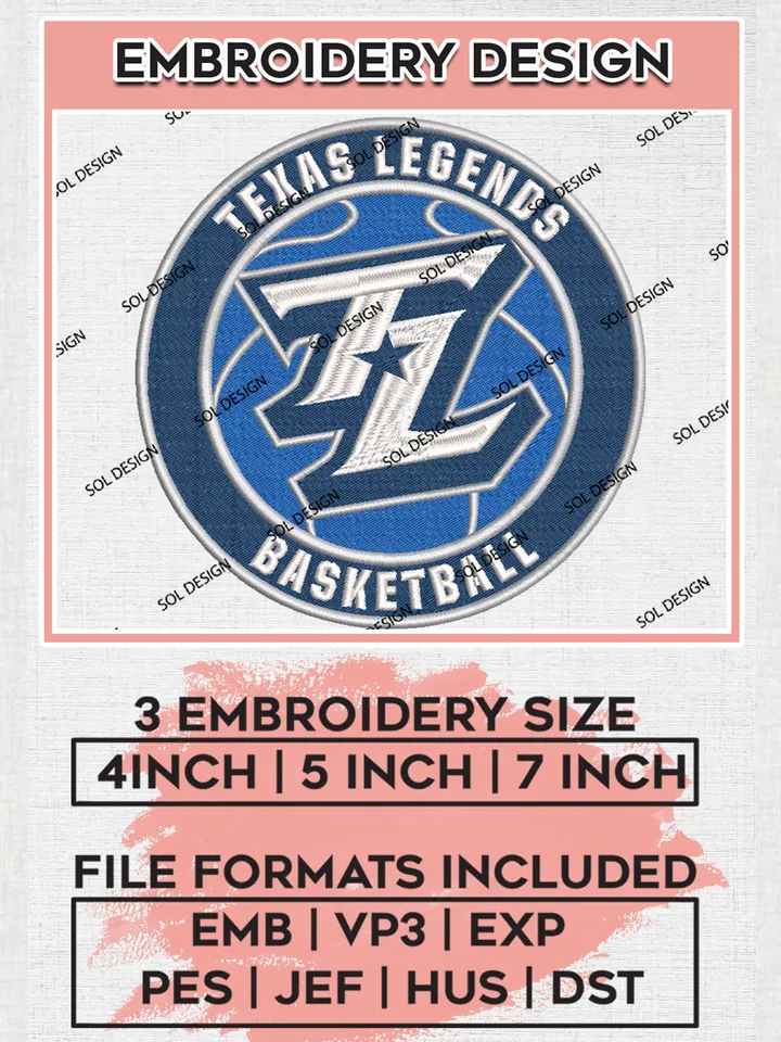 NBA Texas Legends Basketball Team Round Logo Embroidery Designs, NBA G League Team Embroidery Files, Basketball Machine Embroidery Designs, NBA Texas Legends Team Logo, Sport Machine Embroidery Design, Digital Download