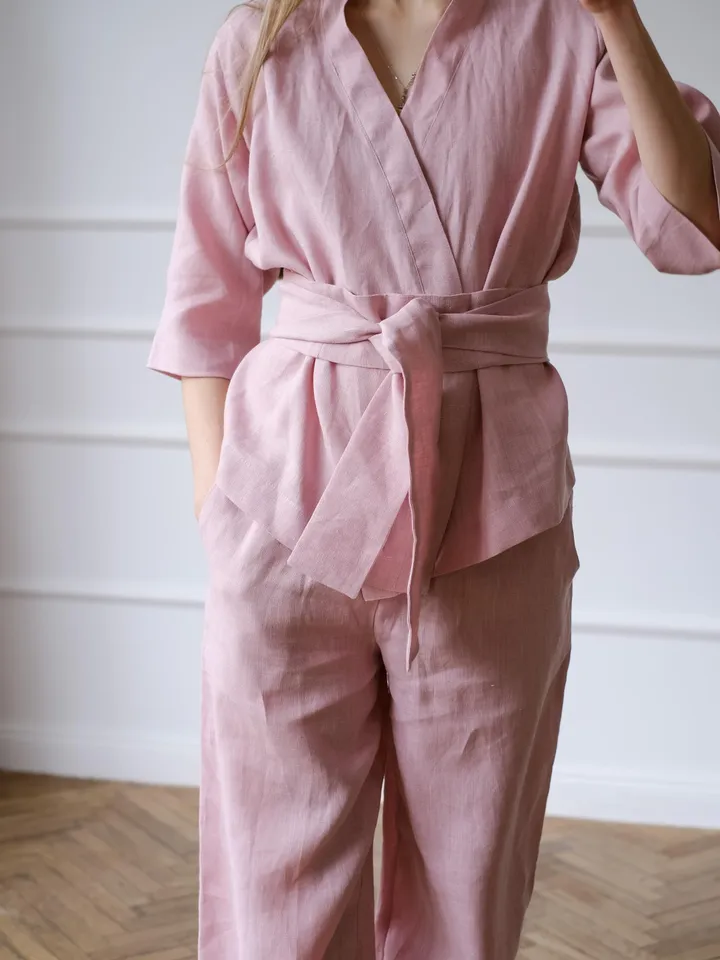 Linen suit - Kimono jacket with pants for women - Linen pants - Linen clothing womens