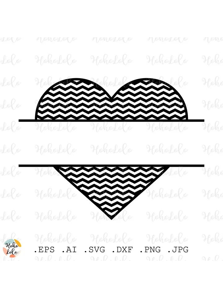 Chevron Heart Split Svg, Heart Split Cricut, Heart Split Template Dxf, Heart Split Clipart Png, Heart Split Monogram Svg, Heart Split Stencil Dxf