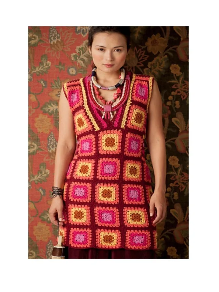 Dress crochet, granny squares dress, colorful dress crochet pattern pdf instant download