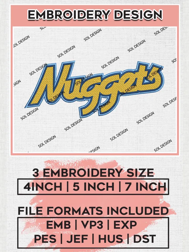Denver Nuggets Wordmark Logo Embroidery Designs, NBA Embroidery Designs, NBA Denver Nuggets Machine Embroidery Designs, Digital Download