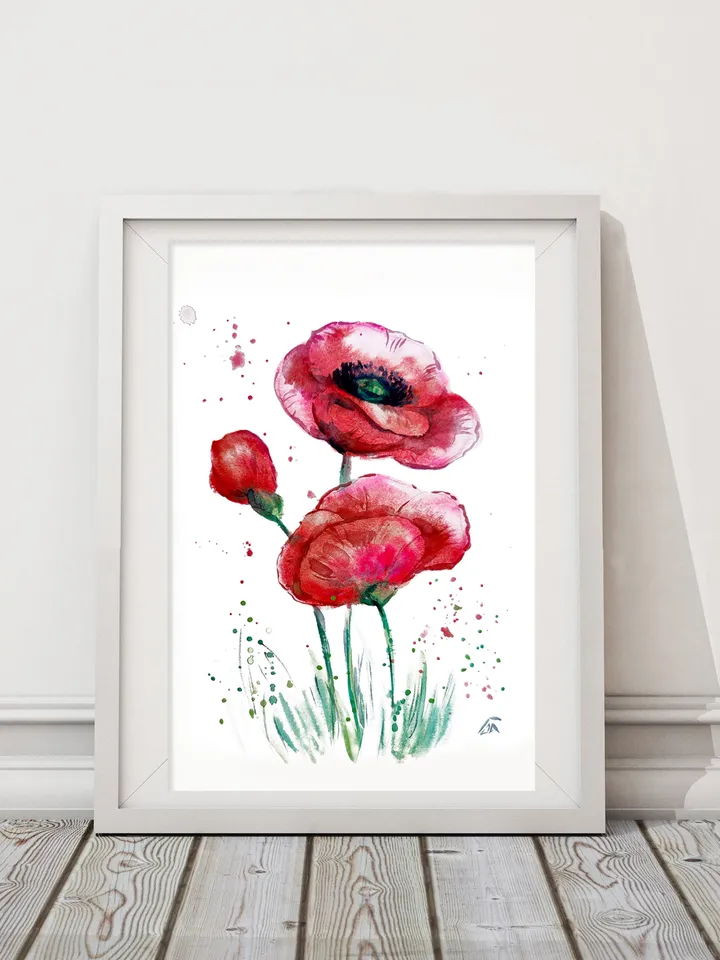 Poppies Watercolor Printable Files Digital Download Jpeg Art Wall Print