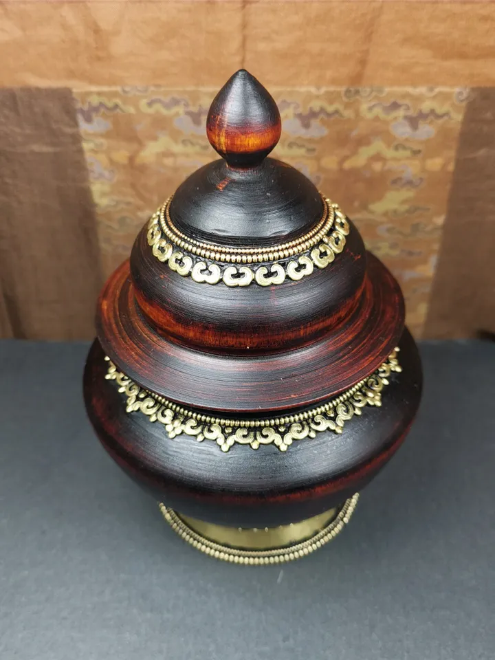 Gandhanra Handmade Tibetan Buddhist Offering Bowl,Shesum Wooden Bowl,Ritual Implement of Lama,6.3" × 4.0”