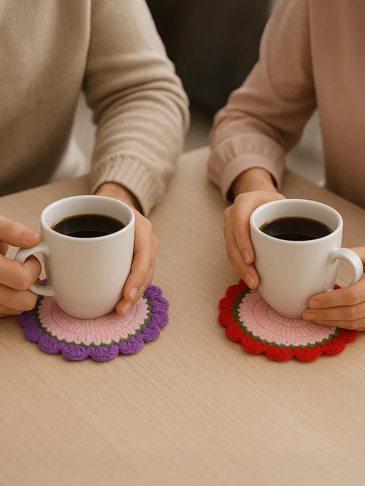 Modern Crochet Round Coaster Pattern PDF – DIY Flower Mug Rug & Free Surprise Crochet Pattern for Beginners