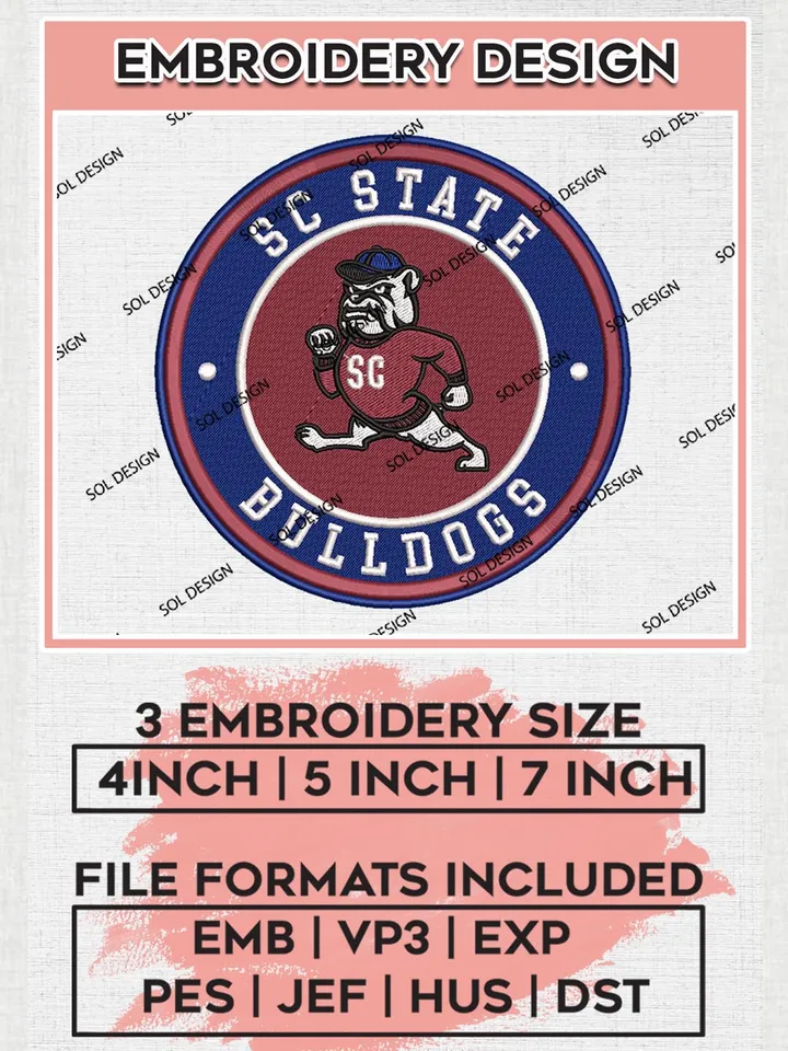 NCAA South Carolina State Bulldogs Round Logo Embroidery, NCAA SC State Bulldogs Logo Embroidery files, NCAA Teams, Machine embroidery designs, Digital Download