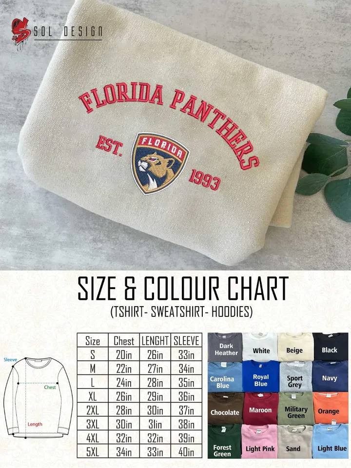 Florida Panthers Est 1993 Embroidered Sweatshirt, NHL Team Embroidered Sweater, NHL Florida Panthers Shirt, Hockey Team Embroidered Hoodie, Unisex Crewneck, NHL Hockey Team Fan Gift Tee