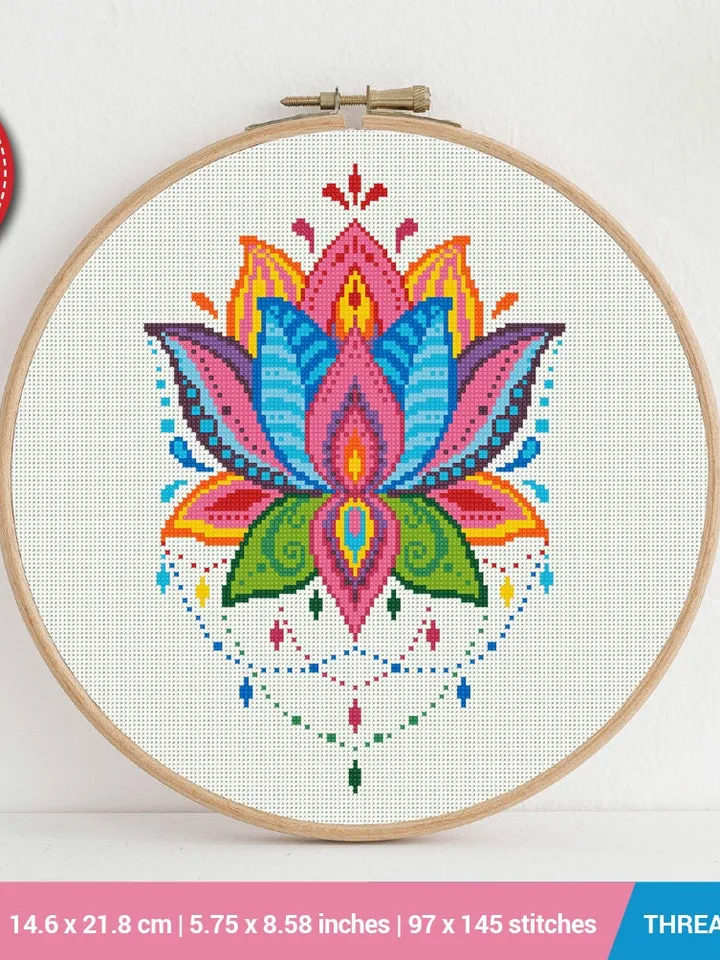 Mandala Lotus Cross stitch pattern | Embroidery Pattern | Instant Download | Embroidery Designs