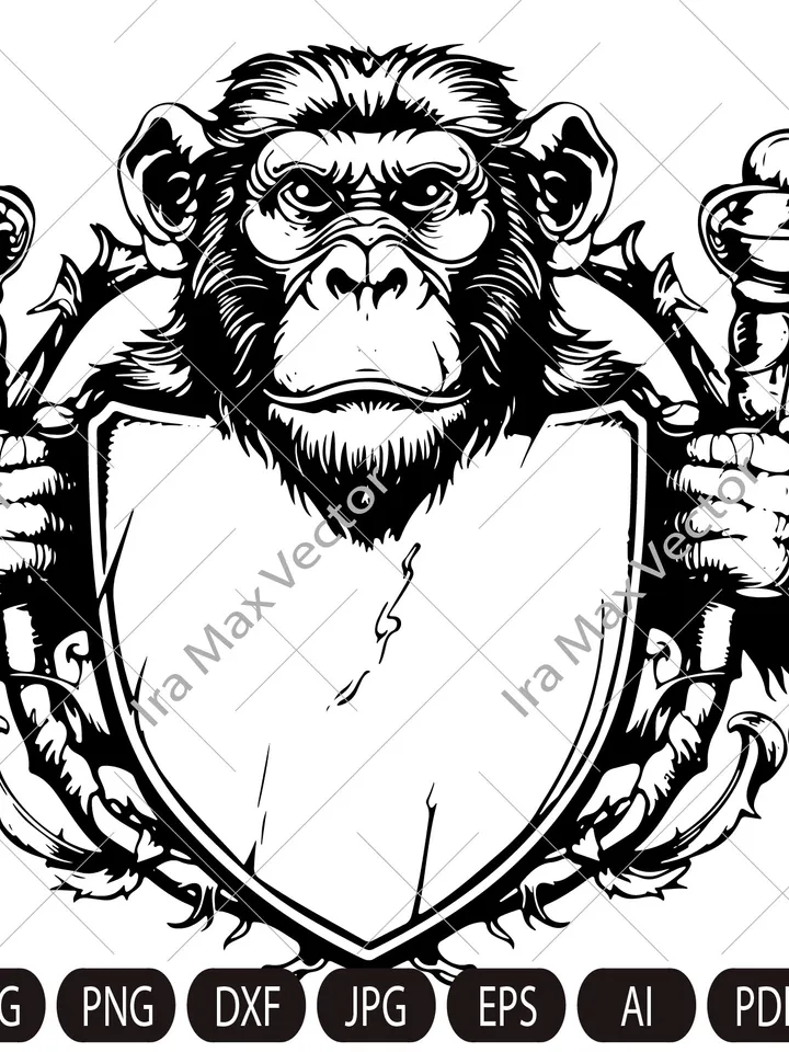 Monkey head svg, monkey svg,monkey heraldic, monkey Clipart, monkey Face Svg, monkey coat of arms,monkey heraldry,monkey