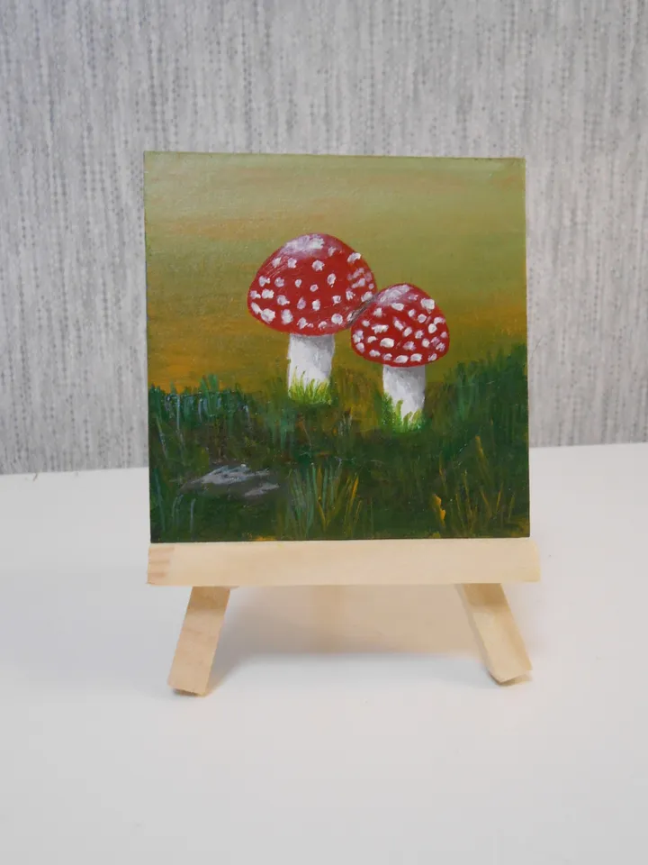 Mushroom fly agaric. Oil painting.